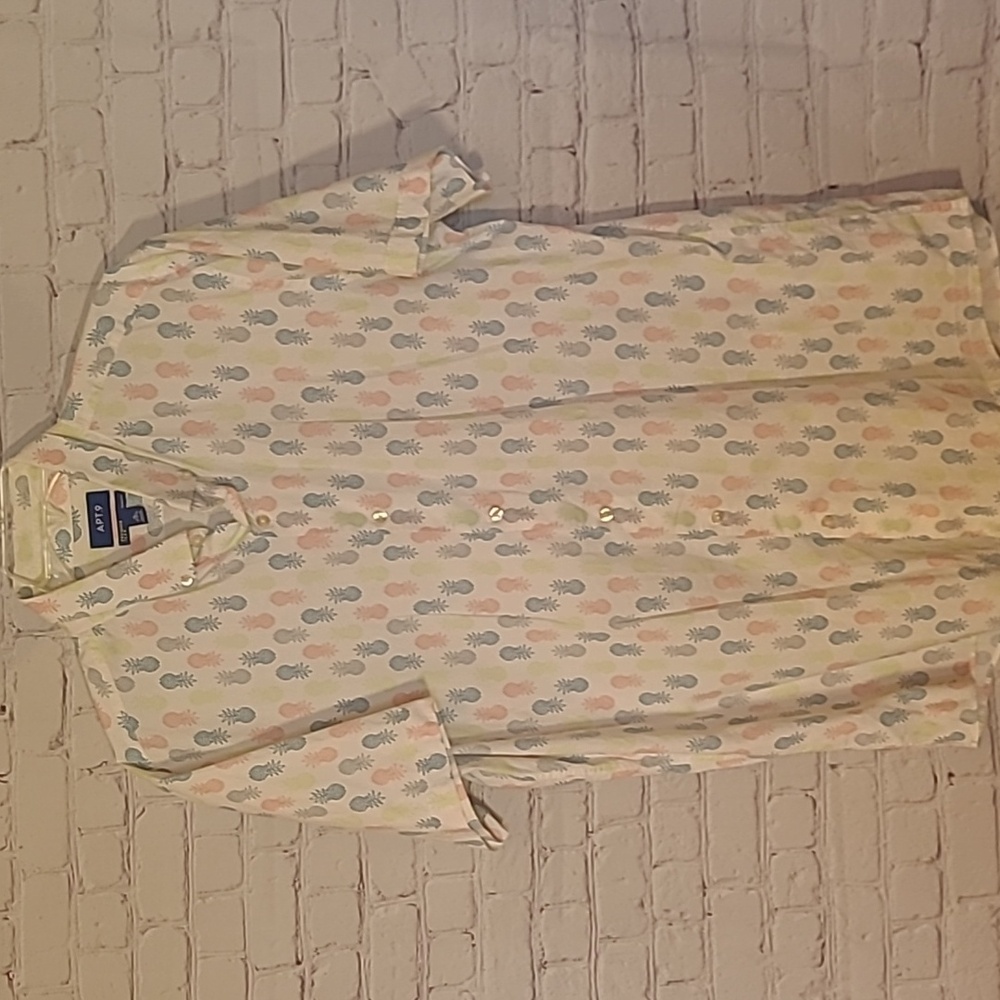 White Slim Fit White XL Shirt Pastel Pineapple Novelty Short Sleeve Button